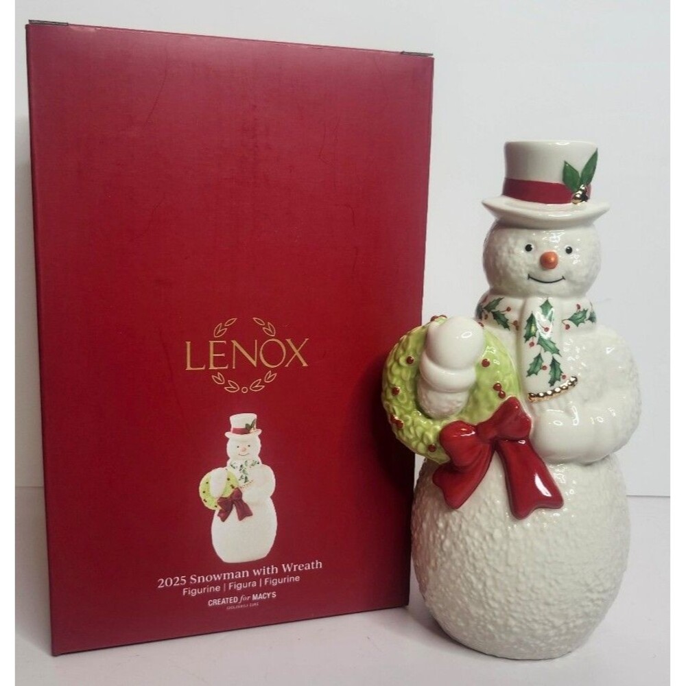 Lenox 2025 Snowman with Wreath 7” Porcelain Figurine NEW w/Box